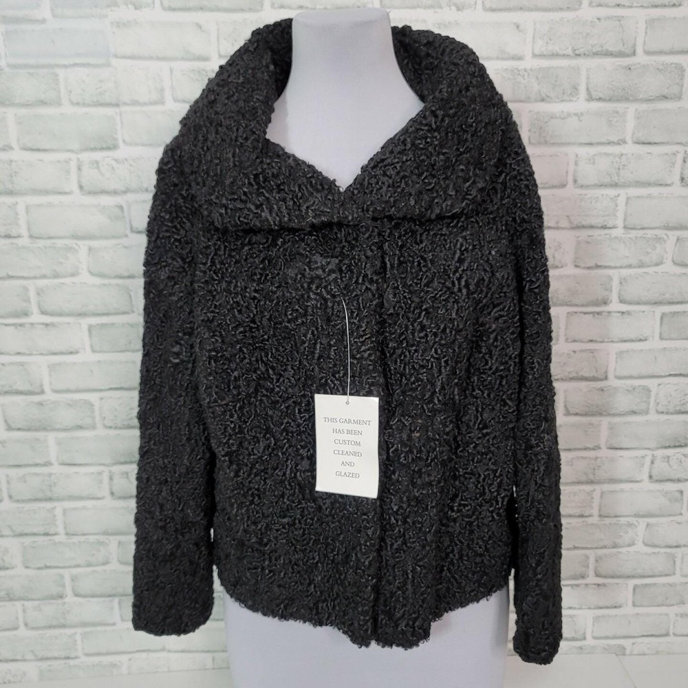 Vintage 50s Sistoveris of Greece Black Persian Lamb Fur Jacket‎ Boxy Short Coat